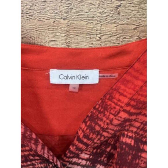 Calvin Klein Red and Black Button-Up Blouse - Picture 3 of 12